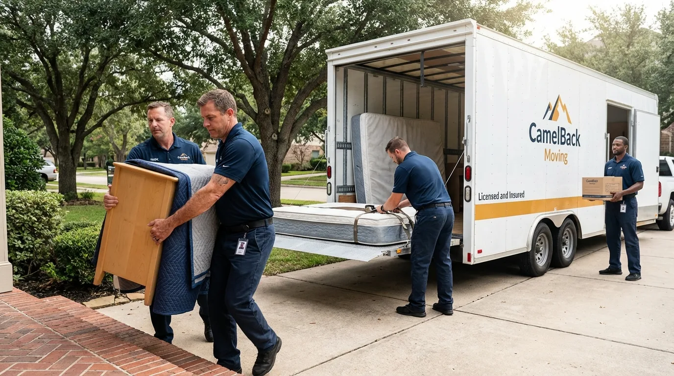 Crew loading residential truck for cross-state move from Breaux Bridge, LA
