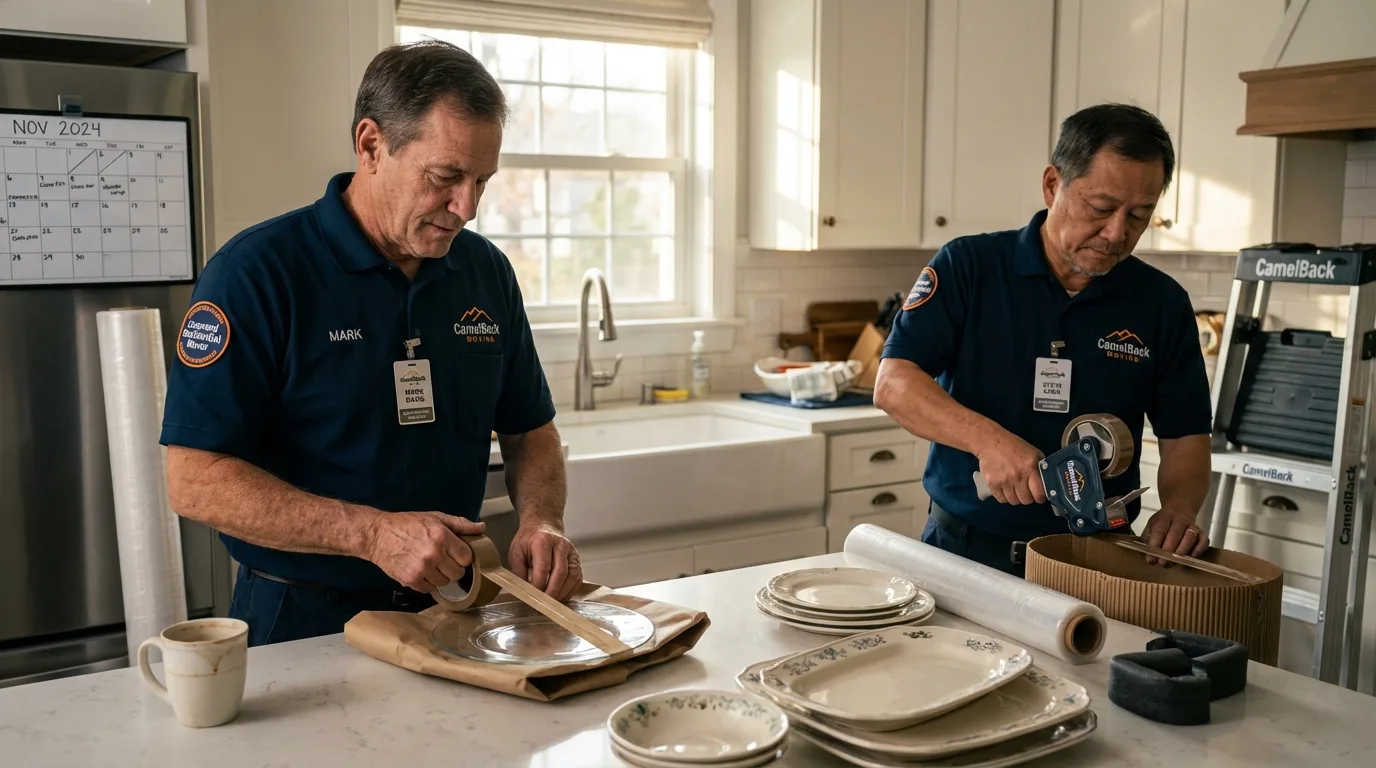 Professional crew packing kitchen dishware in Breaux Bridge, LA